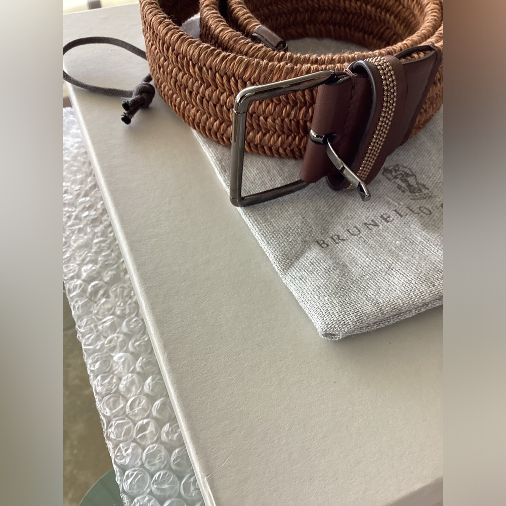 Brunello Cucinelli Techno raffia belt with Monilli loop  Sz L  NWT - Picture 3 of 5